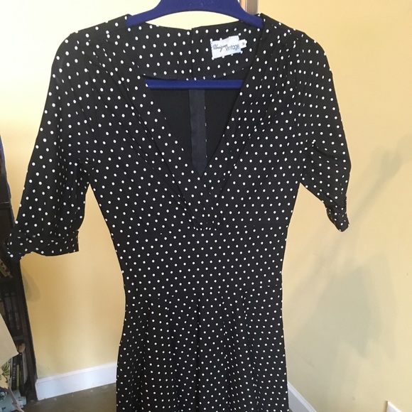 Delores Swing Dress in Black with White dots - Picture 3 of 5